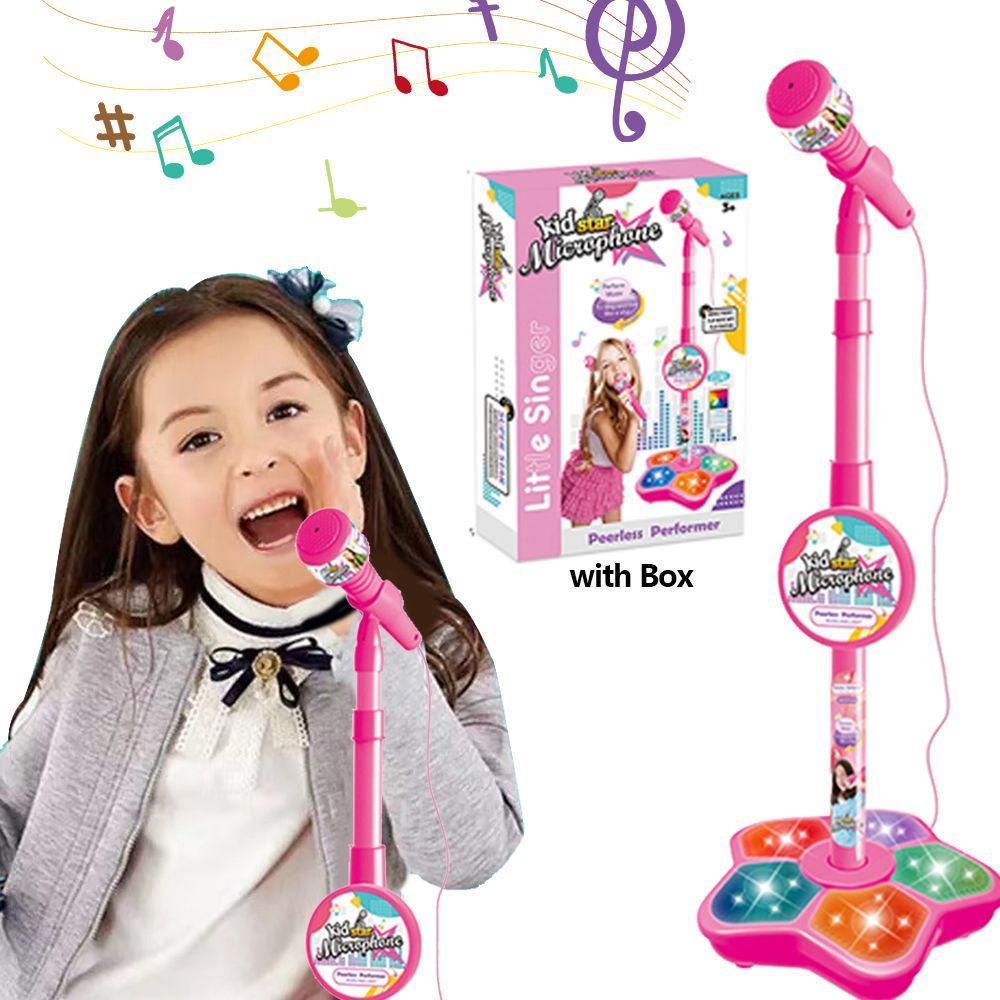 Mic karaoke có chân đứng dùng pin có đèn tích hợp loa kết nối được điện thoại cho bé, quà tặng sinh nhật cho bé