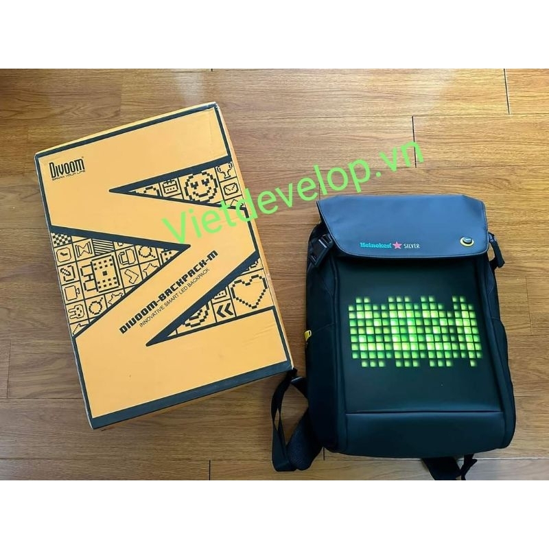 Balo laptop Divoom Pixoo Led Backpack side M logo Heineken