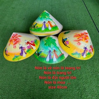 Nón lá vẽ trang trí,nón múa,nón lá đội size 40cm