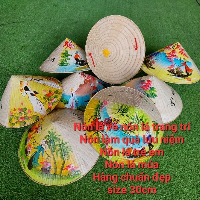 Sét 2 Nón lá vẽ cho bé tập múa, chụp hình,nón lá trang trí...