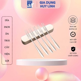 Combo 5 dĩa inox 304, dĩa inox ăn trái cây, bánh ngọt, nĩa xiên thức ăn 2 chân tiện lợi