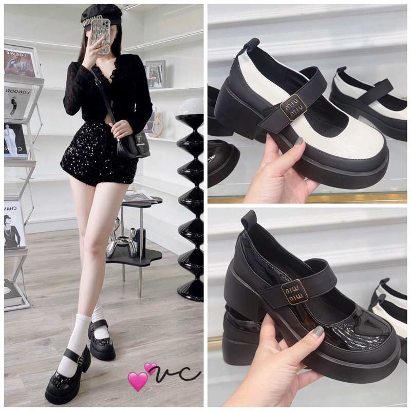 Giầy búp bê da bóng quai dán miu QCCC fullbox