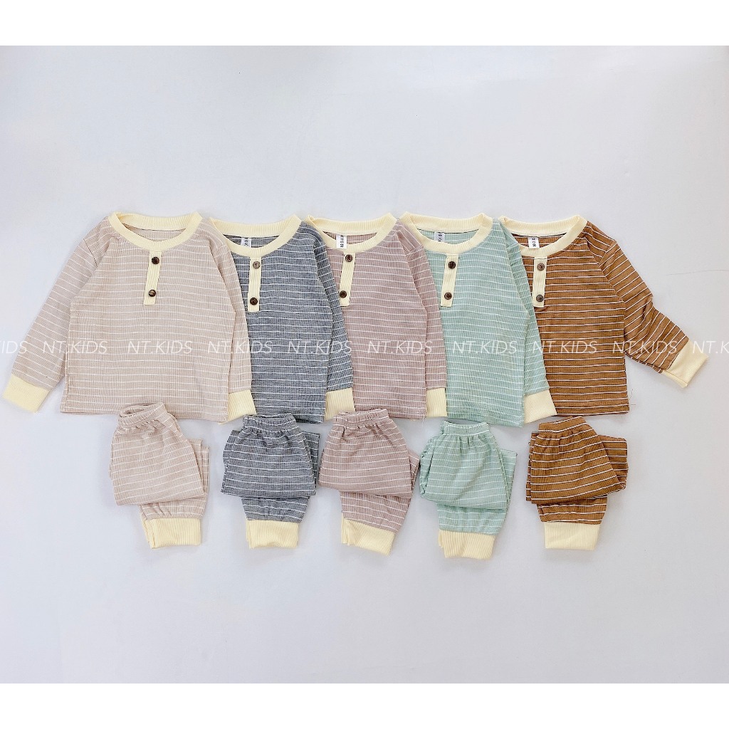 Bộ dài tay thu đông, Bộ tăm gân lạnh kẻ Hàn Quốc nhiều màu cho bé trai, bé gái từ 6 đến 15kg