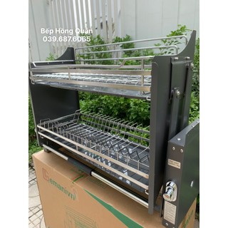 Kệ đựng chén dĩa nâng hạ inox 304 giá để bát đĩa di động 2 tầng tủ trên inox 304 chính hãng gemanivn