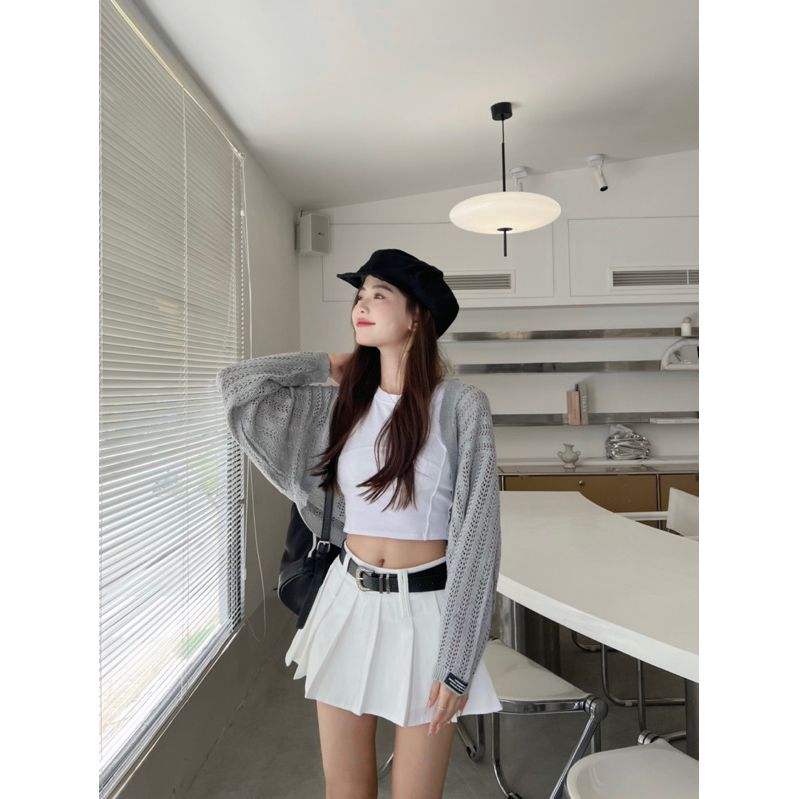 TÁCH SET CHÂN VÁY Y2K XẾP LY NGẮN TRƠN ĐEN / TRẮNG