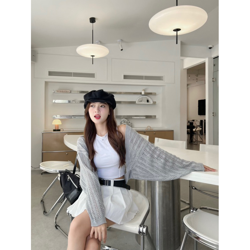 TÁCH SET CHÂN VÁY Y2K XẾP LY NGẮN TRƠN ĐEN / TRẮNG