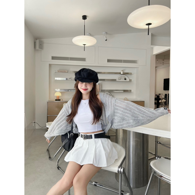 TÁCH SET CHÂN VÁY Y2K XẾP LY NGẮN TRƠN ĐEN / TRẮNG