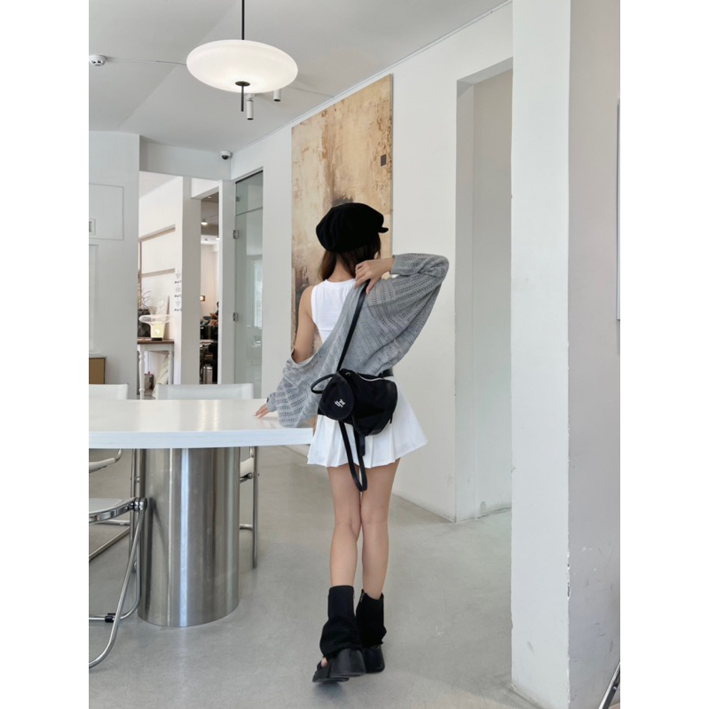 TÁCH SET CHÂN VÁY Y2K XẾP LY NGẮN TRƠN ĐEN / TRẮNG