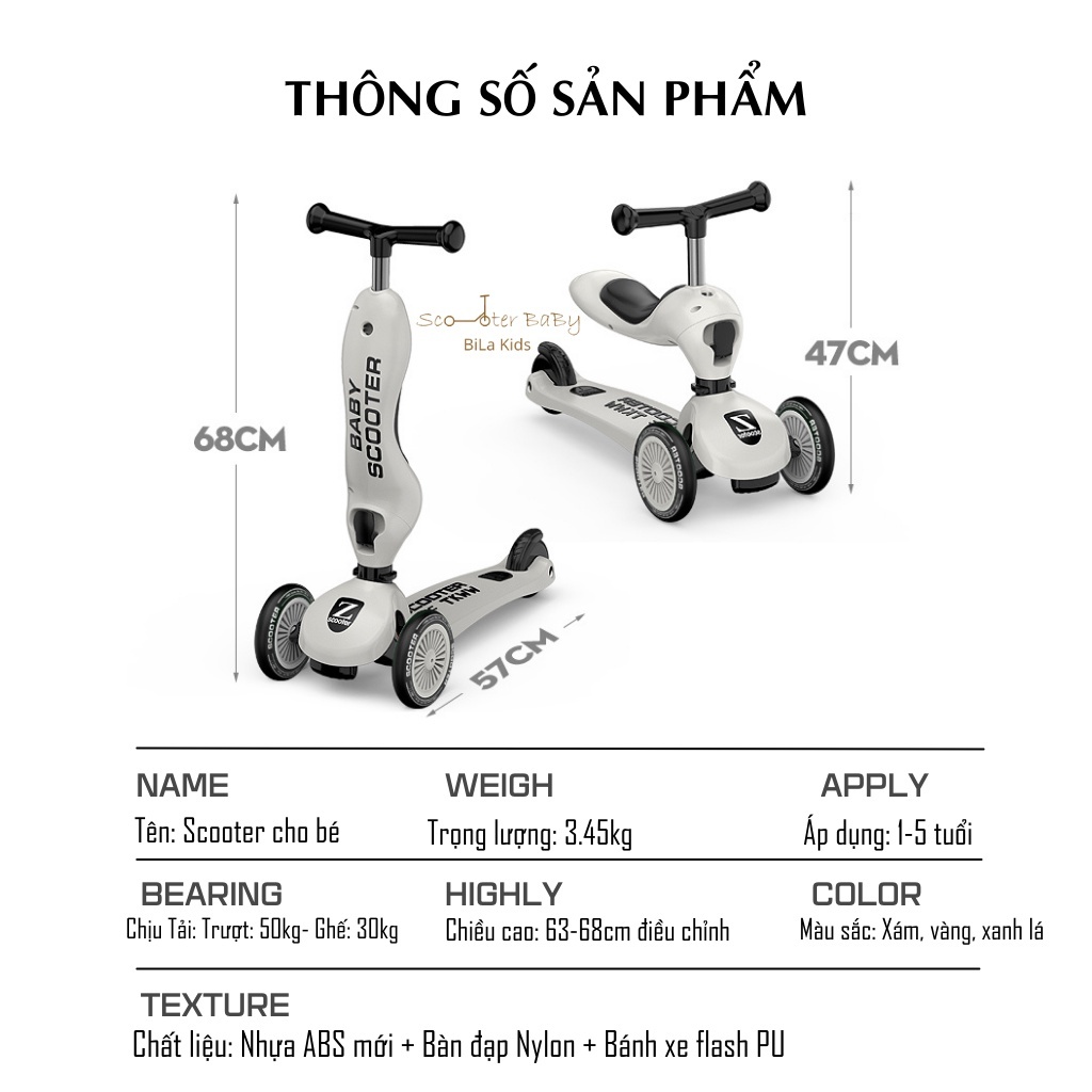 Xe Scooter/ Xe Chòi Chân Cho Bé , Xe  Trượt Cân Bằng 3in1 Giúp Bé Tập Đi, Vui Chơi Thoải Mái