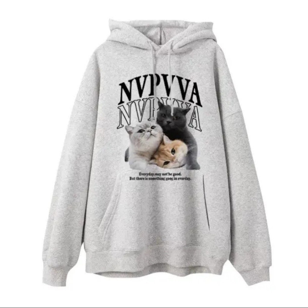 Áo Hoodie Nữ Nỉ Bông Form Rộng Nam Nữ Unisex Oversize In Con Mèo - HD08