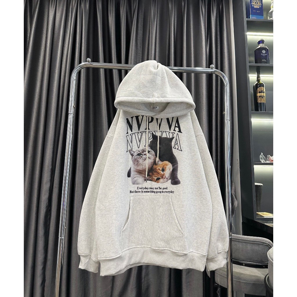 Áo Hoodie Nữ Nỉ Bông Form Rộng Nam Nữ Unisex Oversize In Con Mèo - HD08