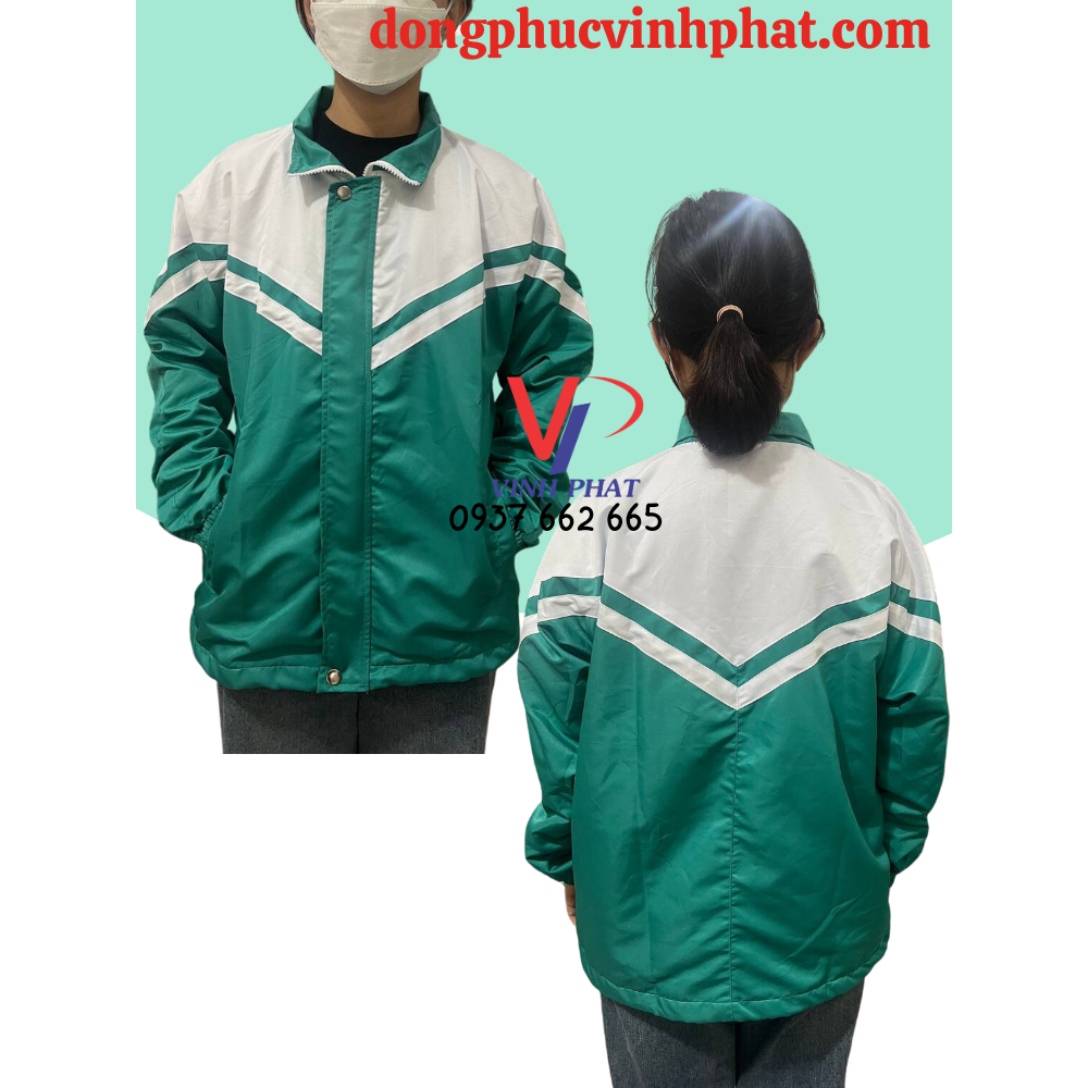 Áo Khoác Mùa Đông Dành Cho Học Sinh-Vải Micro Trắng Phối Xanh Chống Thấm Cao Cấp-Hình Thật