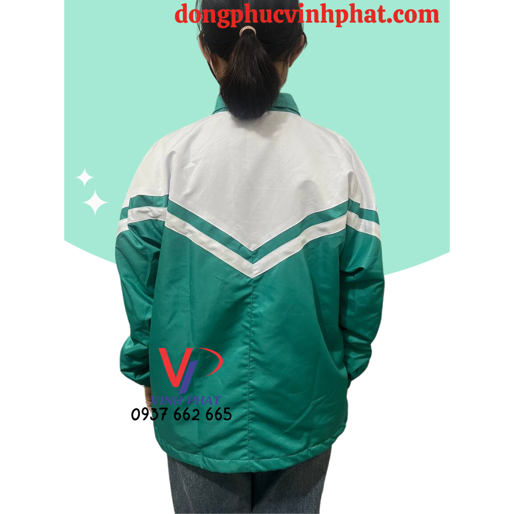 Áo Khoác Mùa Đông Dành Cho Học Sinh-Vải Micro Trắng Phối Xanh Chống Thấm Cao Cấp-Hình Thật