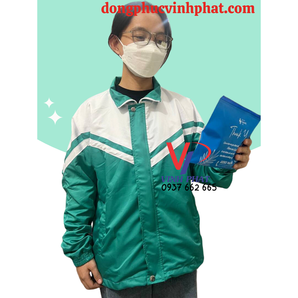 Áo Khoác Mùa Đông Dành Cho Học Sinh-Vải Micro Trắng Phối Xanh Chống Thấm Cao Cấp-Hình Thật