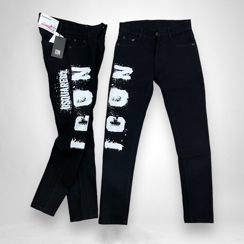 Quần Jean Nam DSQ2 Icon Đen Trơn Vẩy Sơn Quần Bò Xanh DSQ IION Phối Vẩy Sơn Màu Pha Bạc