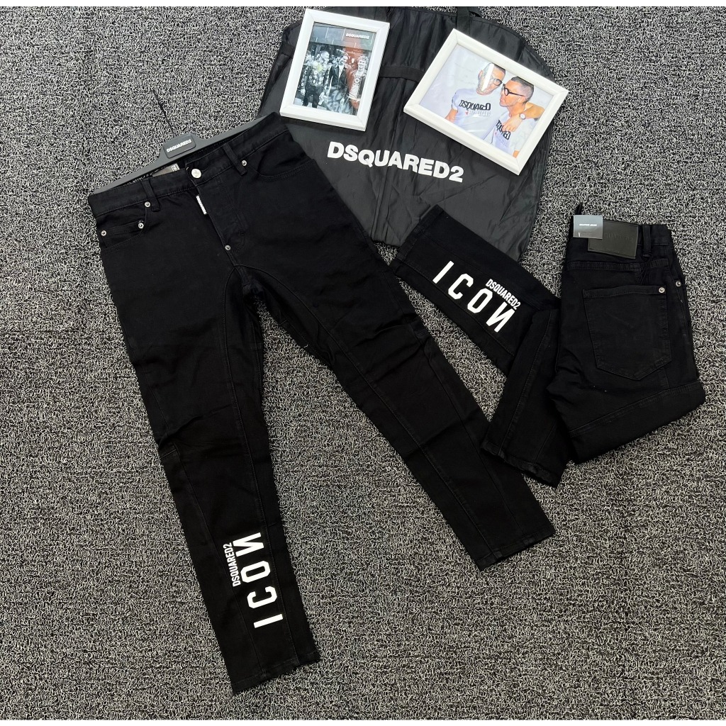 Quần Jean Nam DSQ2 Icon Đen Trơn Vẩy Sơn Quần Bò Xanh DSQ IION Phối Vẩy Sơn Màu Pha Bạc