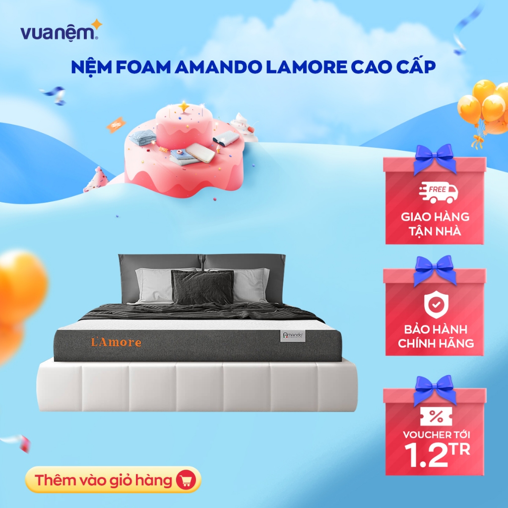 Nệm Foam 3 lớp cao cấp Amando LAmore 20cm nâng đỡ cơ thể trọn vẹn êm ái gấp 3 lần hàng chính hãng Vua Nệm