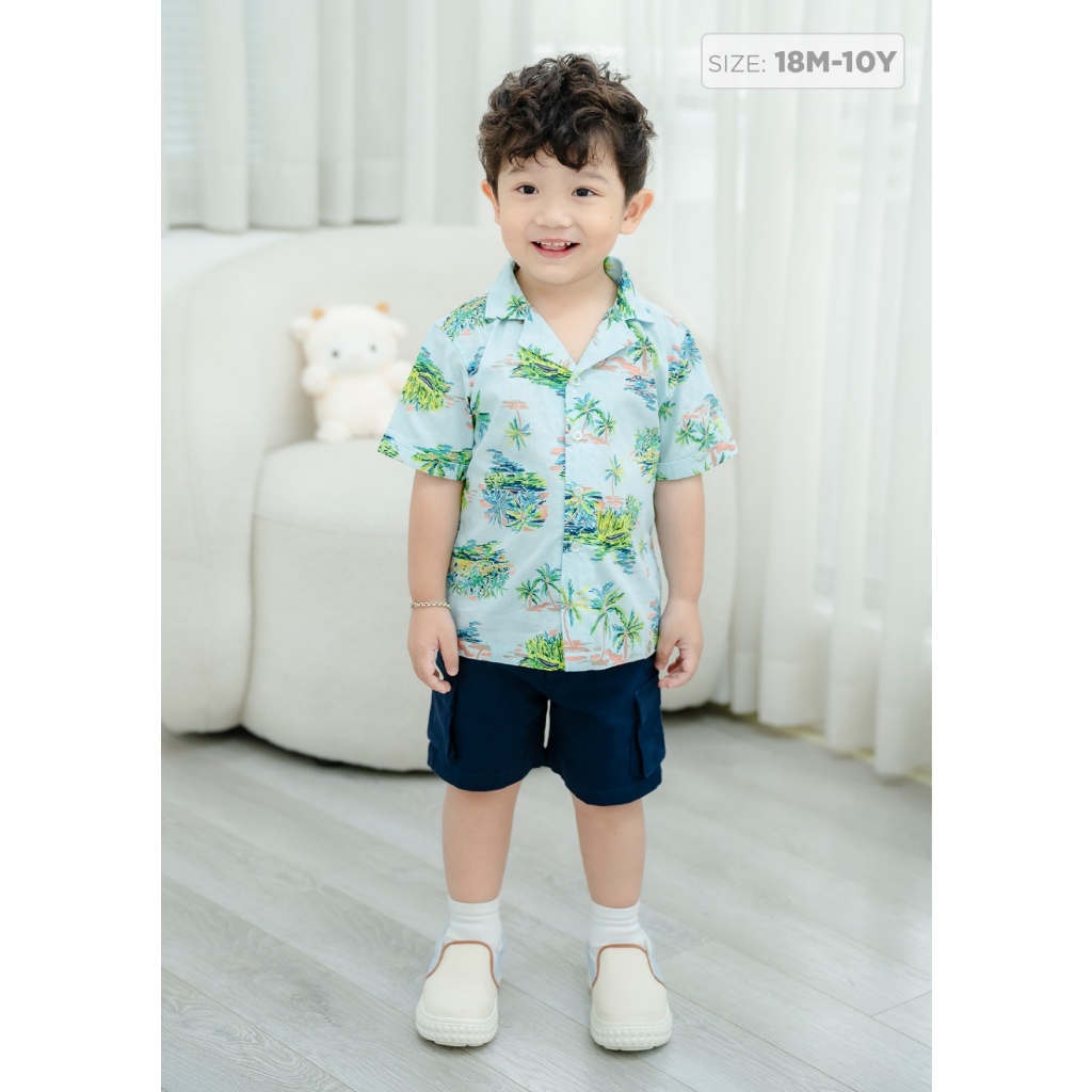 Áo sơ mi tay ngắn bé trai BAA BABY chemise pyjamas cho bé họa tiết mùa hè từ 1-7 tuổi - B-BT-SM08N-04