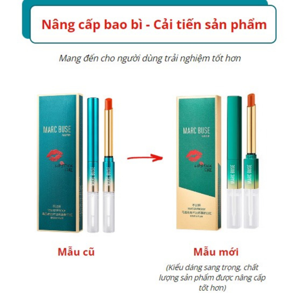 Son khóa màu chống nước Marc Buse - Son môi bền màu kháng nước lâu trôi, chất son nhung lì, son 2 đầu Marc Buse Hàn Quốc