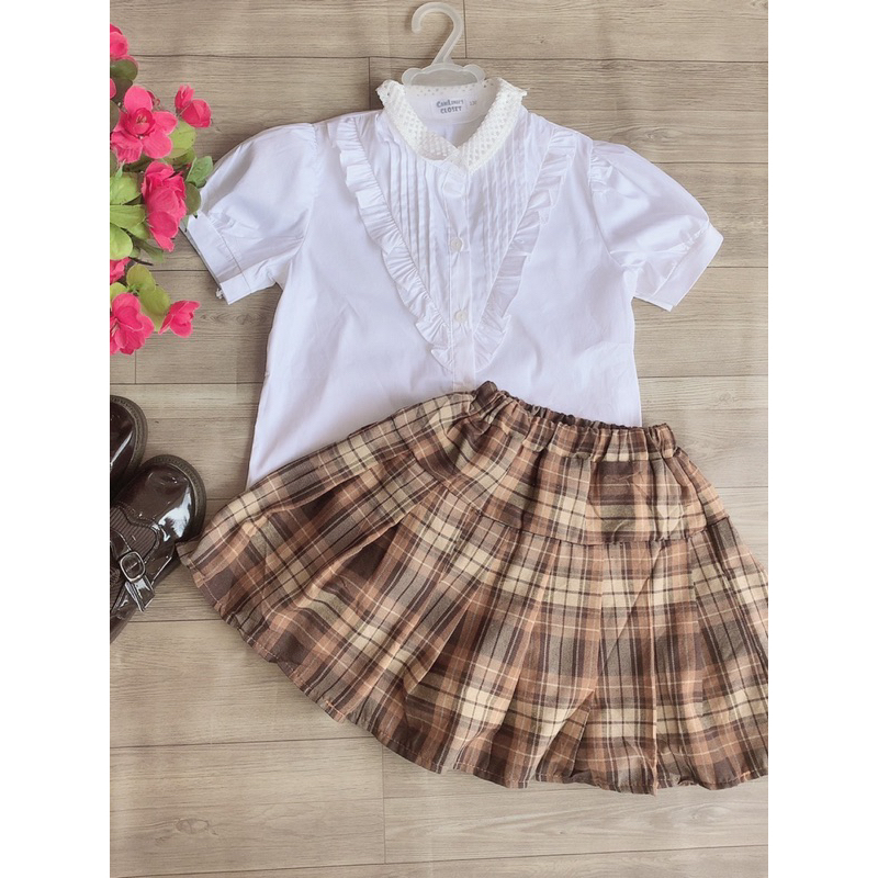 Áo sơ mi cho bé gái , thiết kế tay  và cổ  cực điệu size 17-30kg  TrangXô Kids