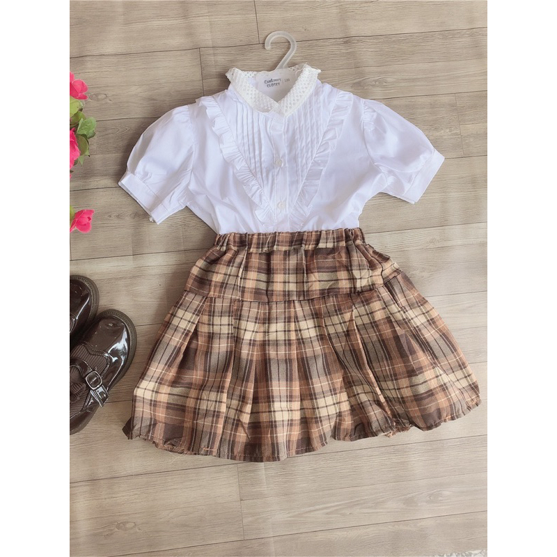 Áo sơ mi cho bé gái , thiết kế tay  và cổ  cực điệu size 17-30kg  TrangXô Kids