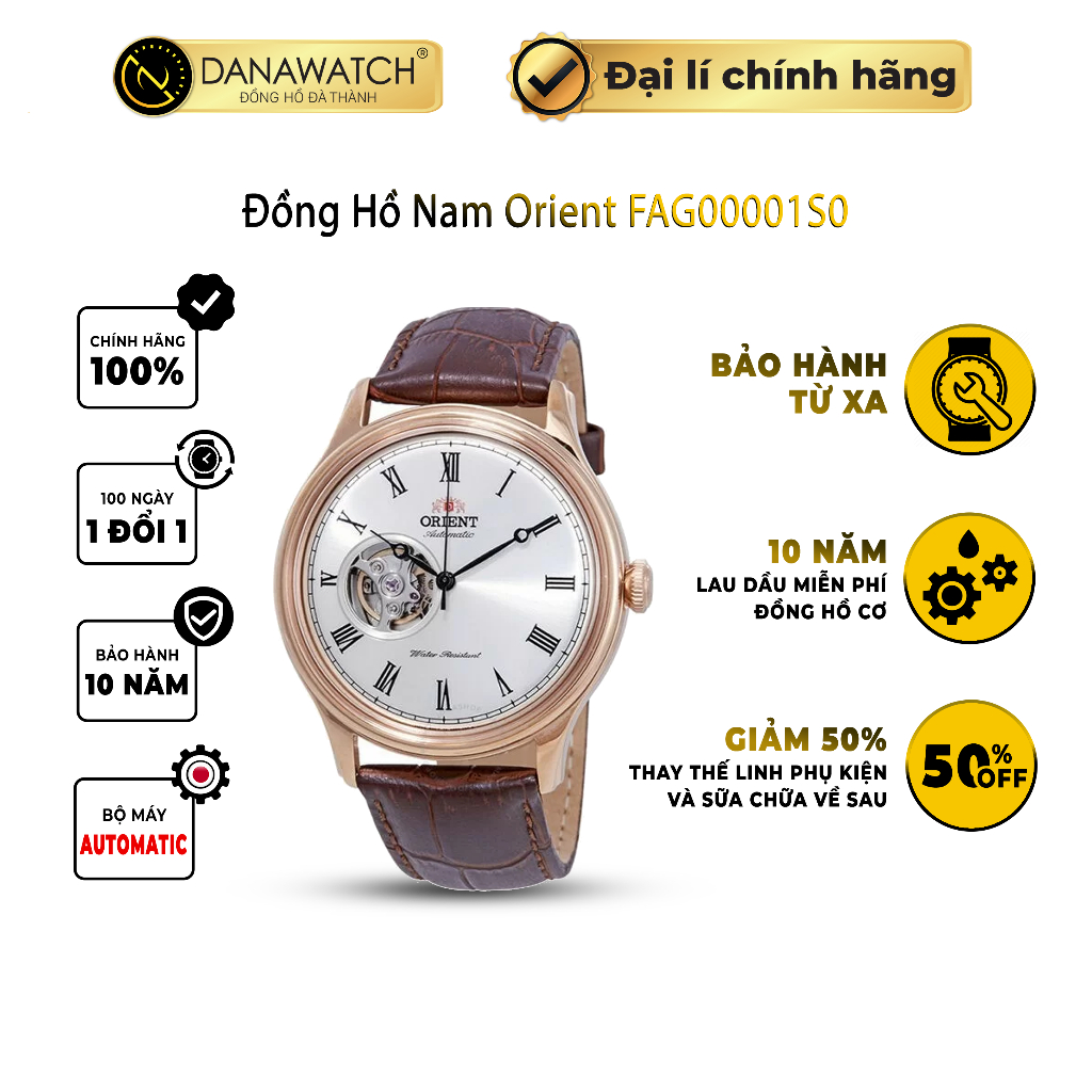 Đồng hồ nam Orient Caballero FAG00001S0 dây da tông nâu thời thượng niềng mạ vàng hồng lịch lãm nam tính