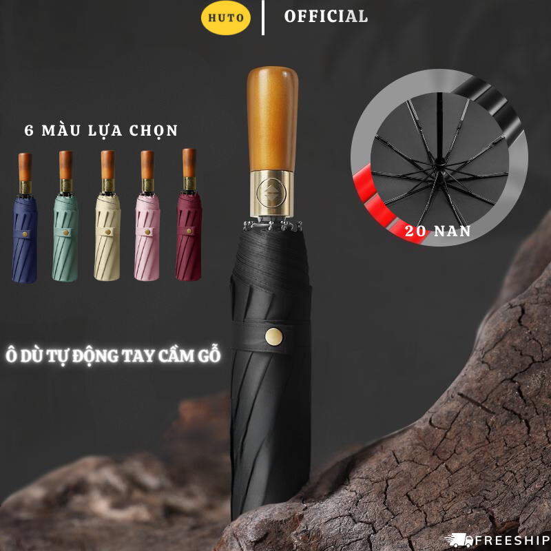 Dù Che Nắng HUTO Tay Cầm Gỗ Sang Trọng Chắc Chắn 20 Nan Cao Cấp