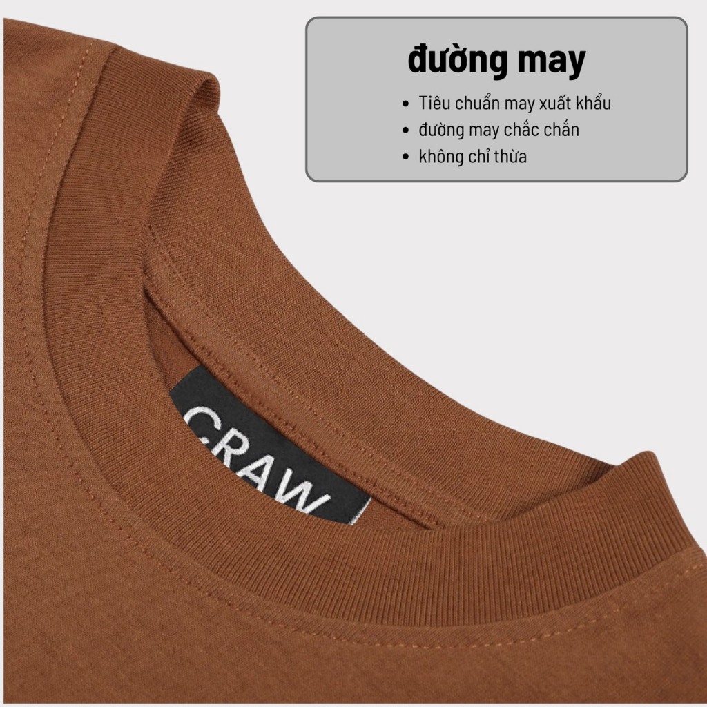 Áo thun tay lỡ CRAW phông unisex nam nữ vải coton mềm mịn, co dãn Oversize form rộng - Craw 0089 Trơn