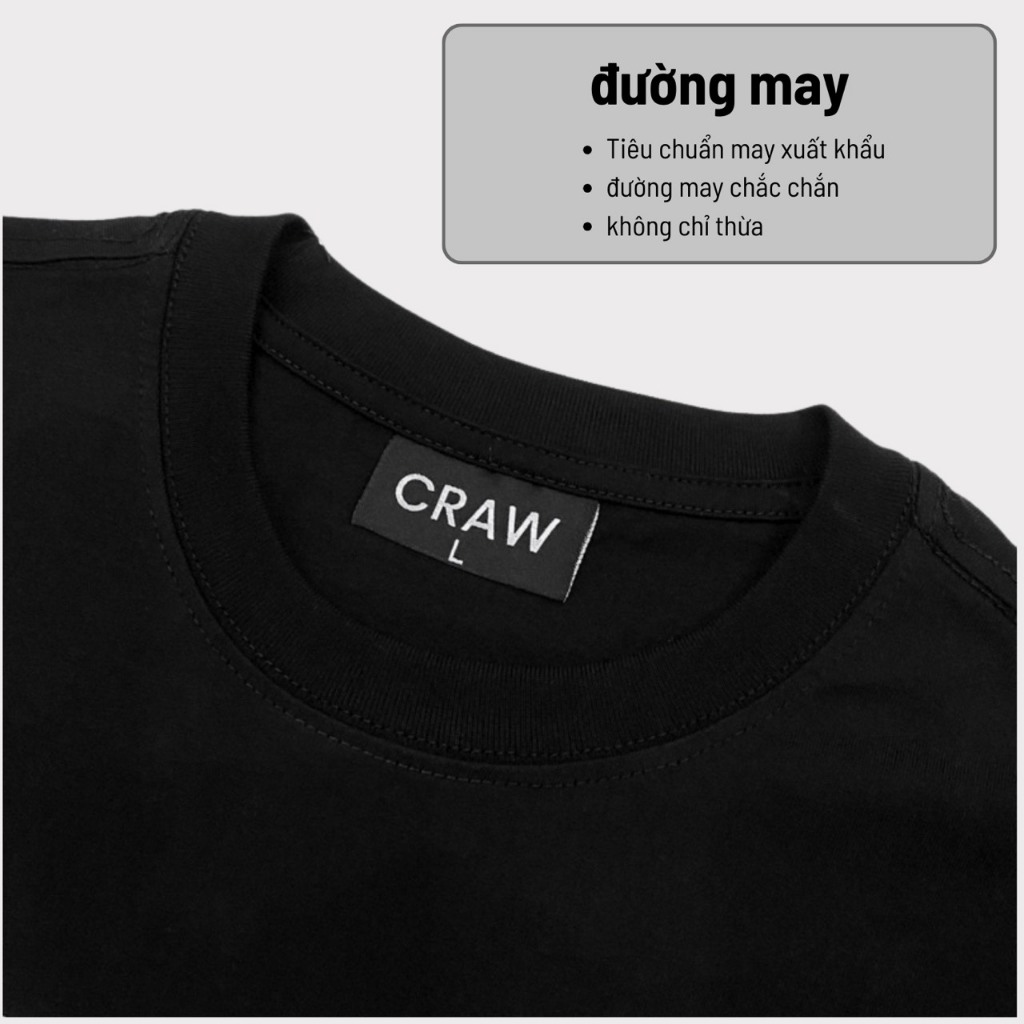 Áo thun tay lỡ CRAW phông unisex nam nữ vải coton mềm mịn, co dãn Oversize form rộng - Craw 0089 Trơn