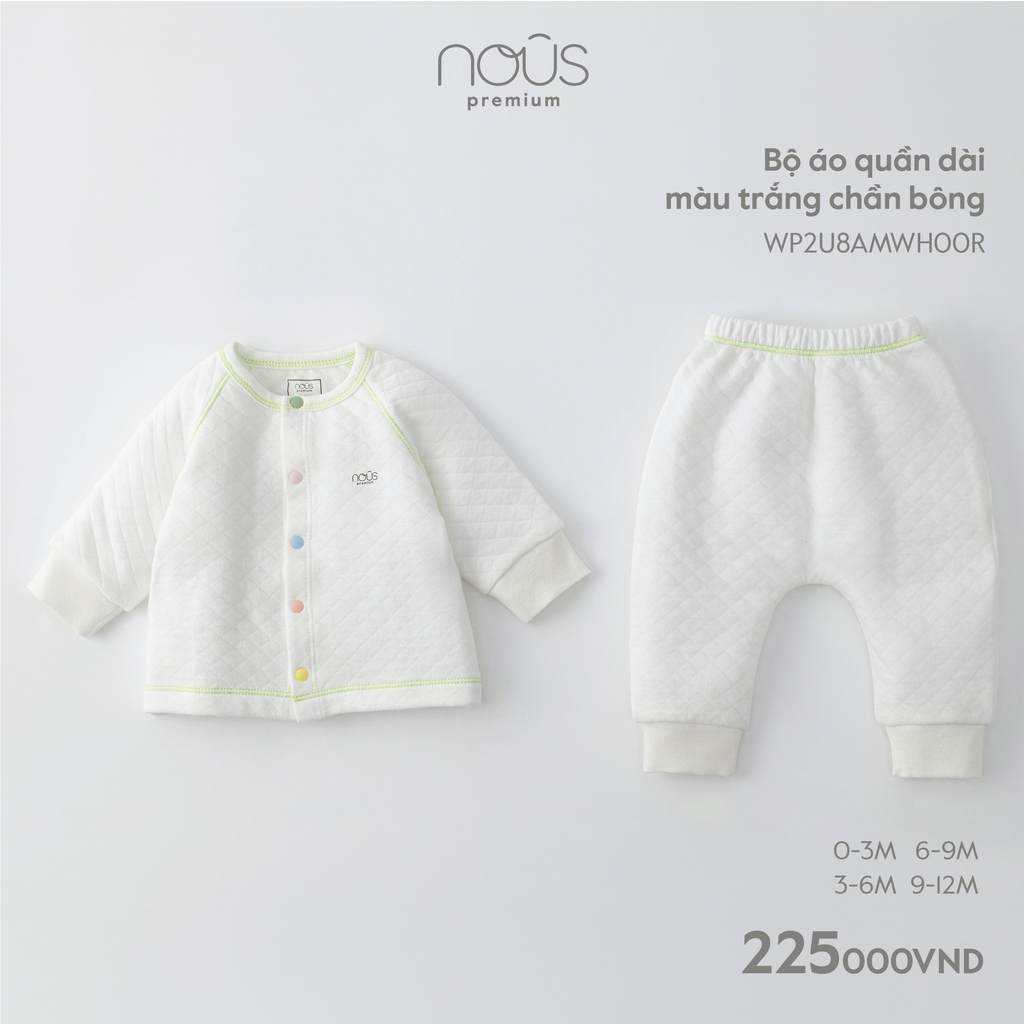 NOUS - Bộ áo quần dài màu trắng chần bông  - Nu Pre - 0M 3M 6M 9M - SS23.10