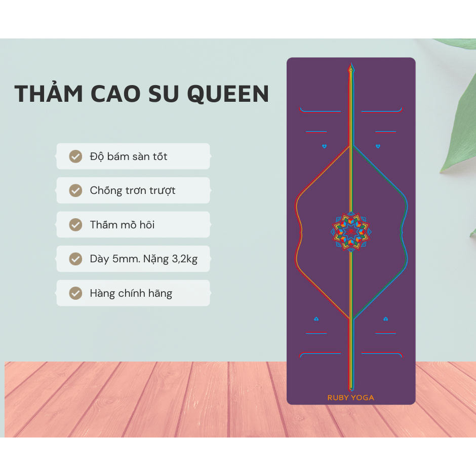 Thảm cao su Ruby Queen R1 - Thư viện Yoga - Chất liệu cao su, Kích thước 183cm x 68cm x 5mm