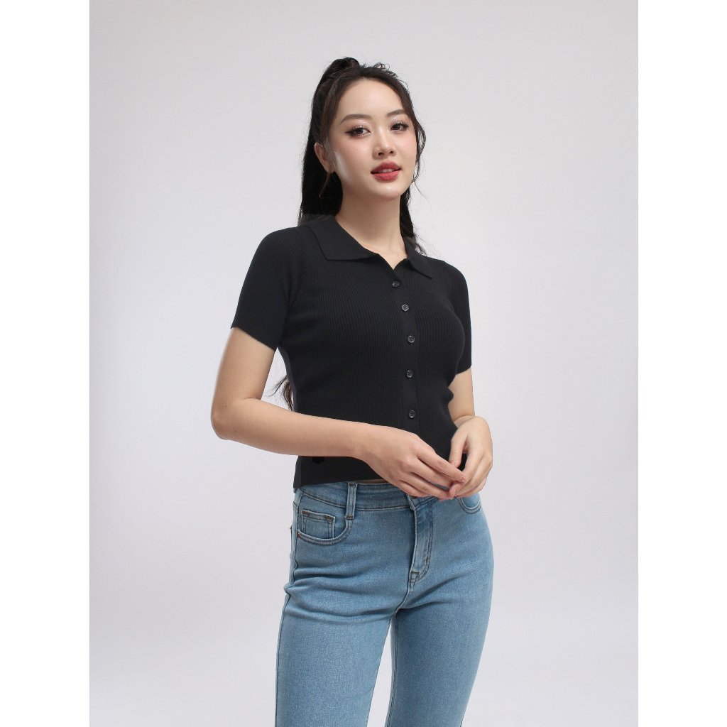 Áo len nữ VIỆTBROTHERS tay ngắn cổ bẻ 231ALU07