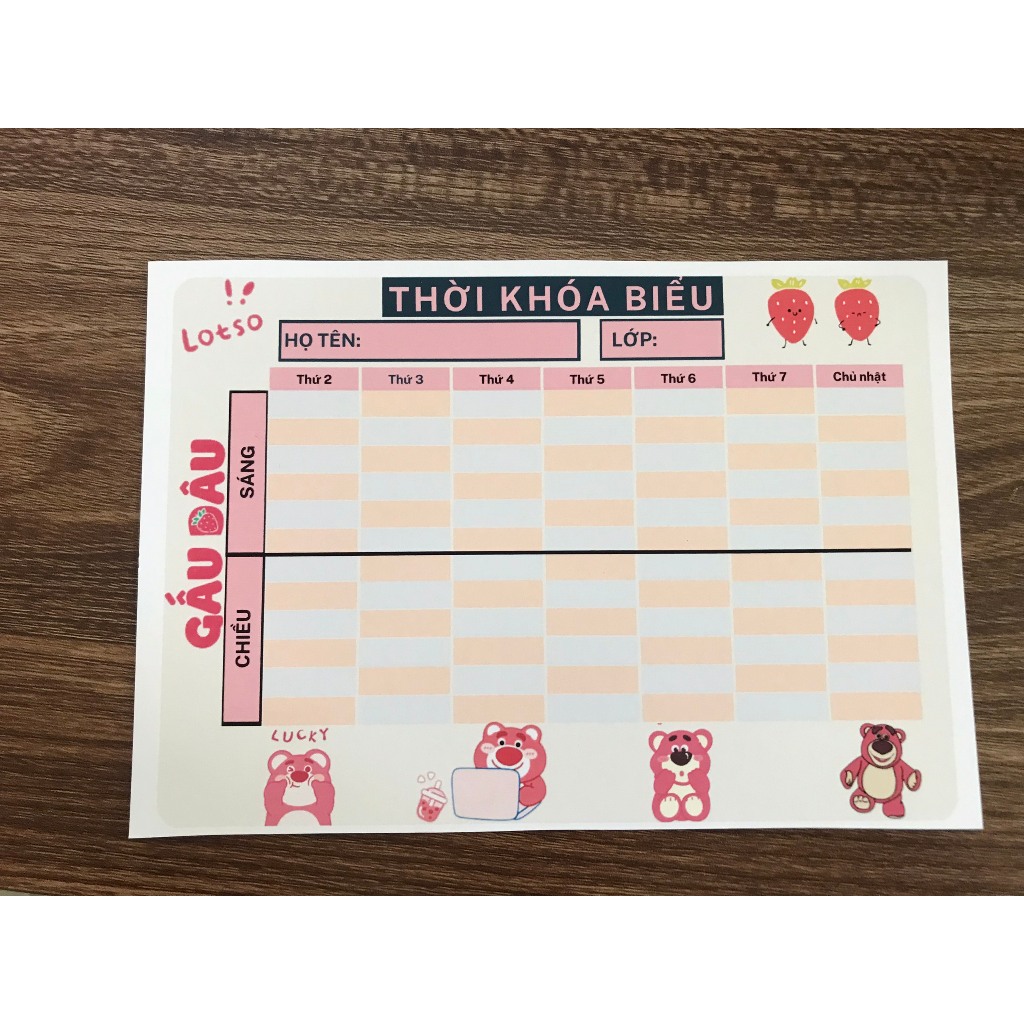 Thời khóa biểu Blackpink, Gấu dâu, Phi hành gia, nhân vật anime, nhân vật hoạt hình ... KT 14x20cm