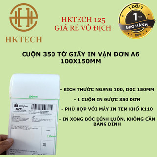 GIẤY IN NHIỆT A6 khổ 100x150 mm, tem in mã vận đơn TMĐT, in phiếu giao hàng các ĐVVC, cuộn 50m, 350 tem, Giấy In Tem A7