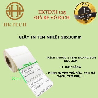 Tem trà sữa, tem dán cốc trà sữa, giấy in mã vạch khổ 50x30mm, giấy in tem trà sữa ipos, tem in nhiệt