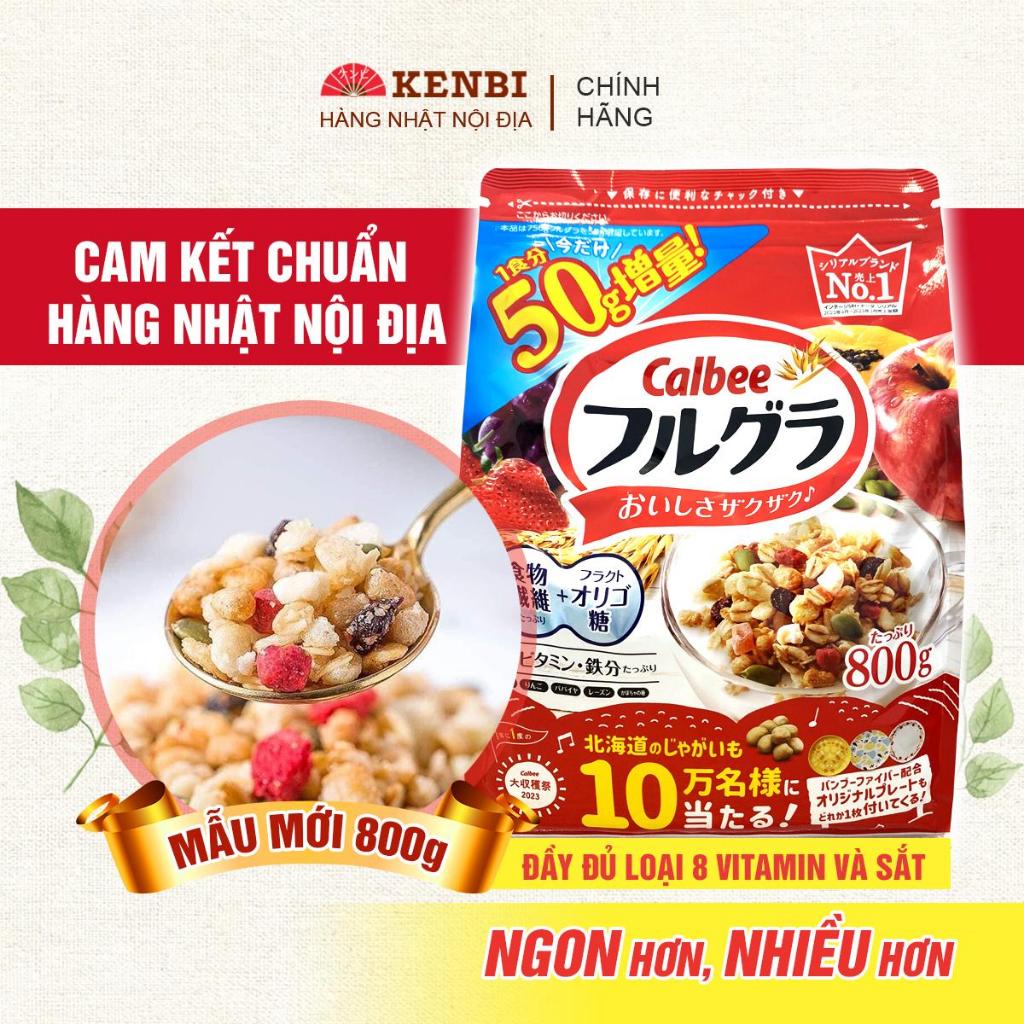 Ngũ cốc Calbee Nhật Bản màu đỏ, hoa quả và hạt sấy Granola ăn sáng, đầy đủ dinh dưỡng và bảng thành phần
