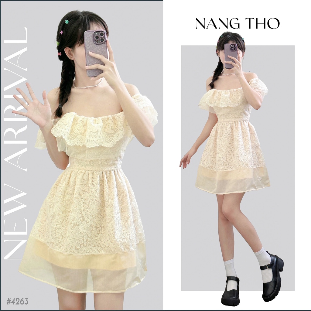 Đầm váy 2 dây be rớt tay phối ren tà voan (HÌNH THẬT ĐỘC QUYỀN nangtho.ct) 4263