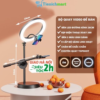 Bộ giá đỡ quay video topshot để bàn - Chân kẹp điện thoại kết hợp đèn để bàn quay video trên xuống xoay 360