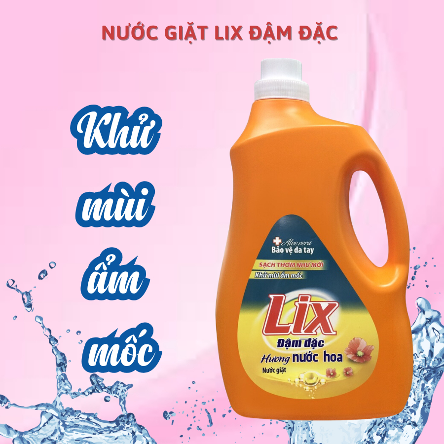 Nước giặt chai đậm đặc hương hoa 3.6kg làm sạch cực nhanh bảo vệ da tay Nước giặt Lix chính hãng