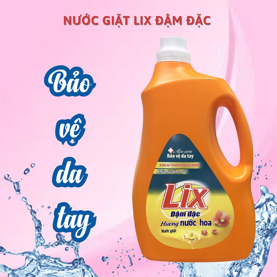 Nước giặt chai đậm đặc hương hoa 3.6kg làm sạch cực nhanh bảo vệ da tay Nước giặt Lix chính hãng