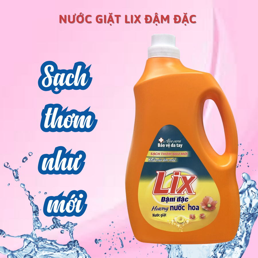 Nước giặt chai đậm đặc hương hoa 3.6kg làm sạch cực nhanh bảo vệ da tay Nước giặt Lix chính hãng