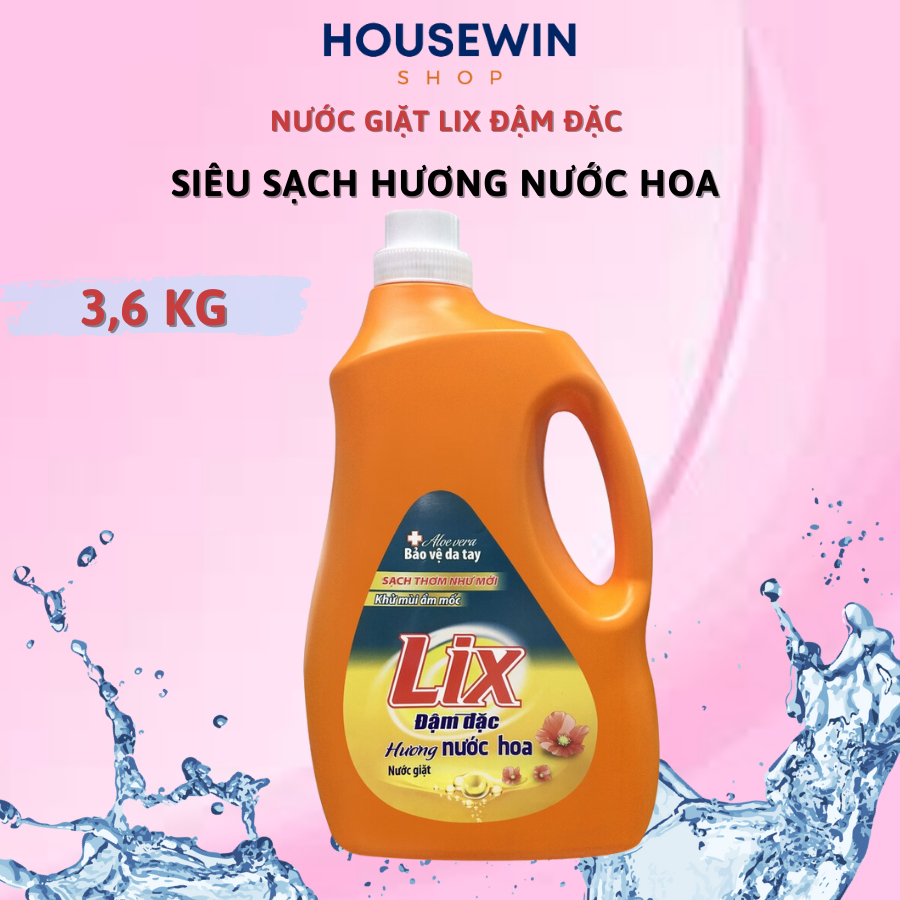 Nước giặt chai đậm đặc hương hoa 3.6kg làm sạch cực nhanh bảo vệ da tay Nước giặt Lix chính hãng