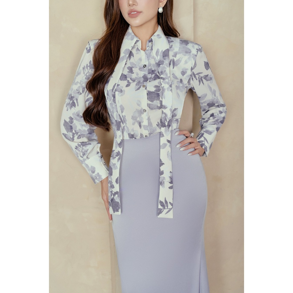 Áo sơ mi nữ VANANHSCARLET lụa họa tiết SM04S23
