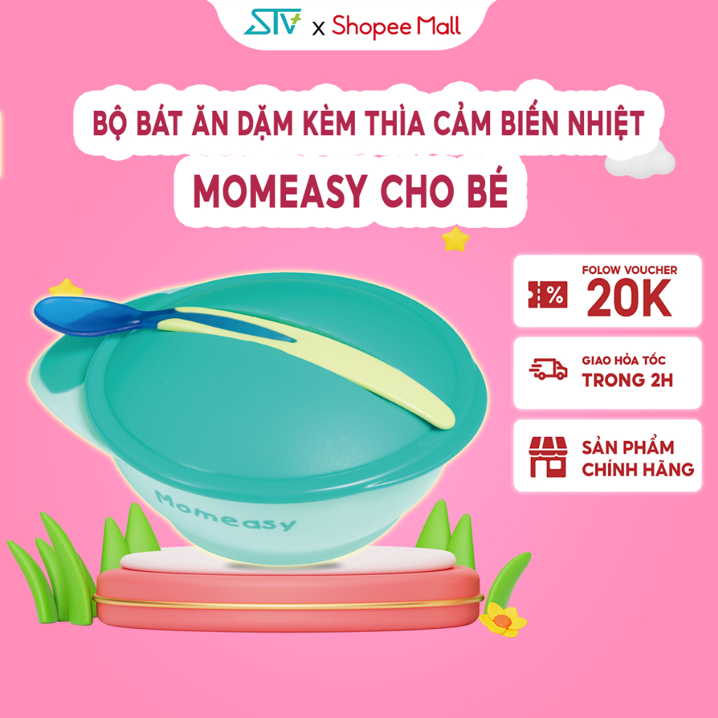 Set Bát Ăn Dặm Kèm Thìa Cảm Biến Nhiệt Momeasy Cho Bé