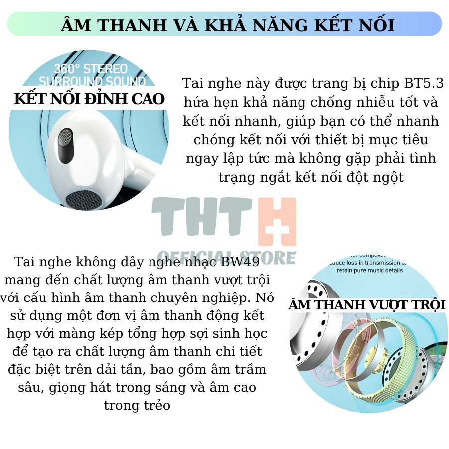 Tai nghe BLUETOOTH BW49 chính hãng BWOO giảm tiếng ồn MICRO kép bảo hành 12 tháng