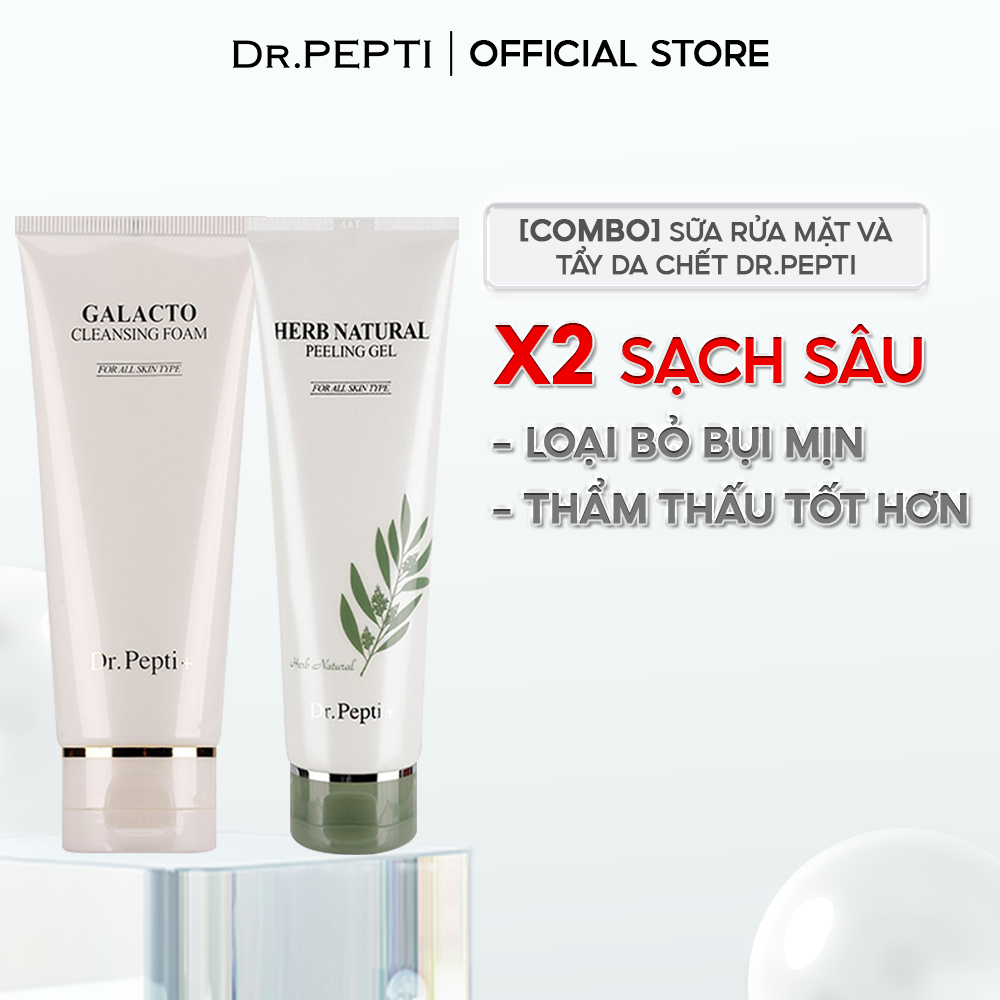 [Combo] Sữa Rửa Mặt Và Tẩy Da Chết Dr.Pepti Galacto Cleansing Foam & Herb Natural Peeling Gel