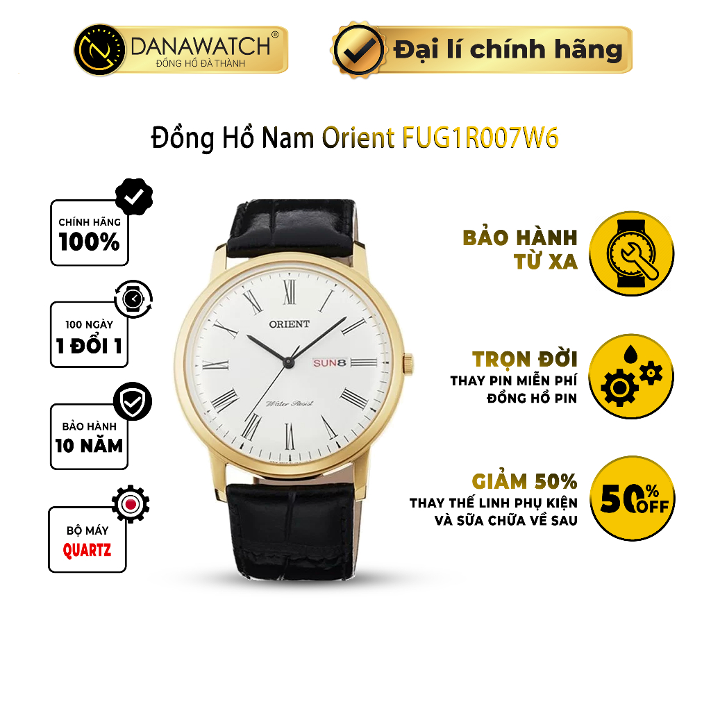 Đồng hồ nam Orient FUG1R007W6 chính hãng mạ vàng dây da mềm mại thiết kế sang trọng cổ điển khả năng chịu bền cao
