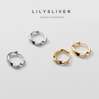 Bông tai / Khuyên tai bạc bấm tròn xoắn trơn chất liệu bạc ta - Lily Silver