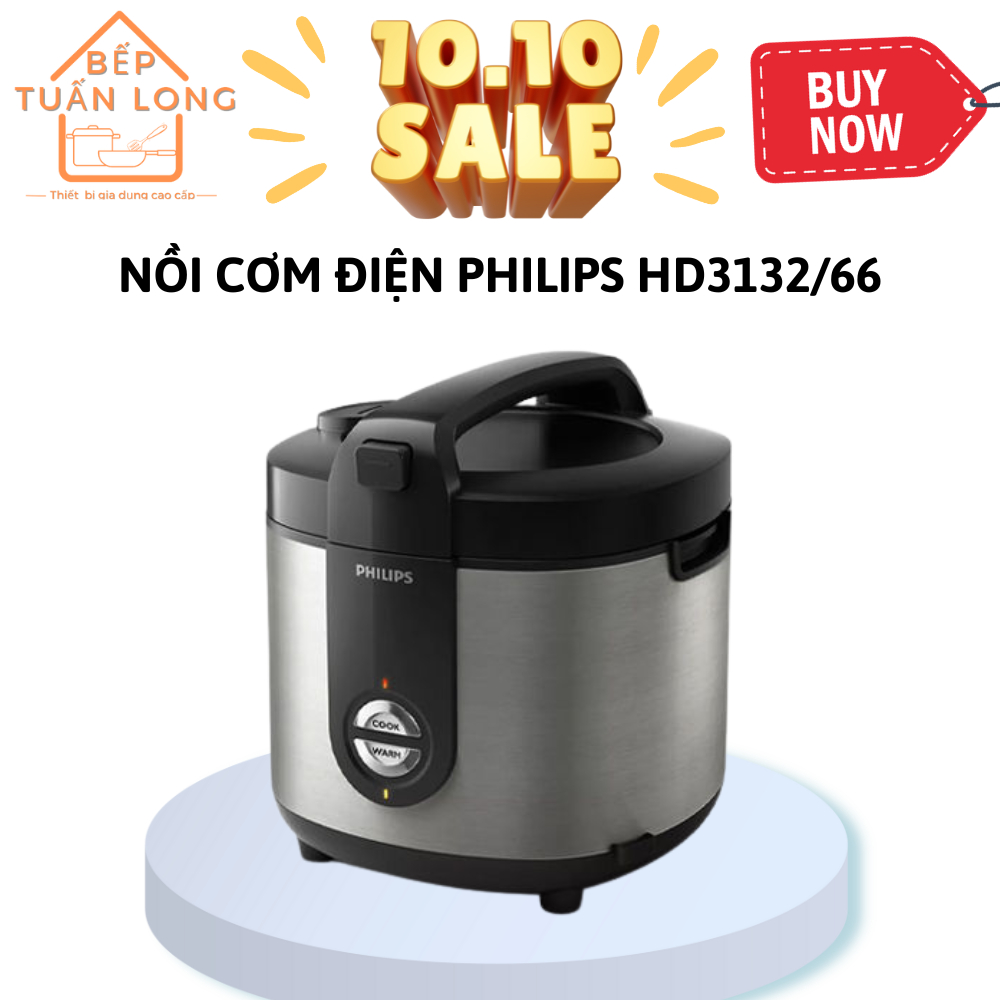 Nồi Cơm Điện Philips 2 Lít HD3132/66 Bạc Hàng Chính Hãng Bảo Hành 1 Năm