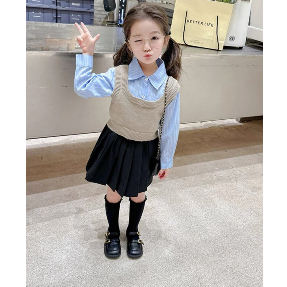 Sét sơ mi xanh cho bé gái, 3 chi tiết cho bé gái, sét đồ cho bé 10 - 24kg BÌNH MINH SHOP